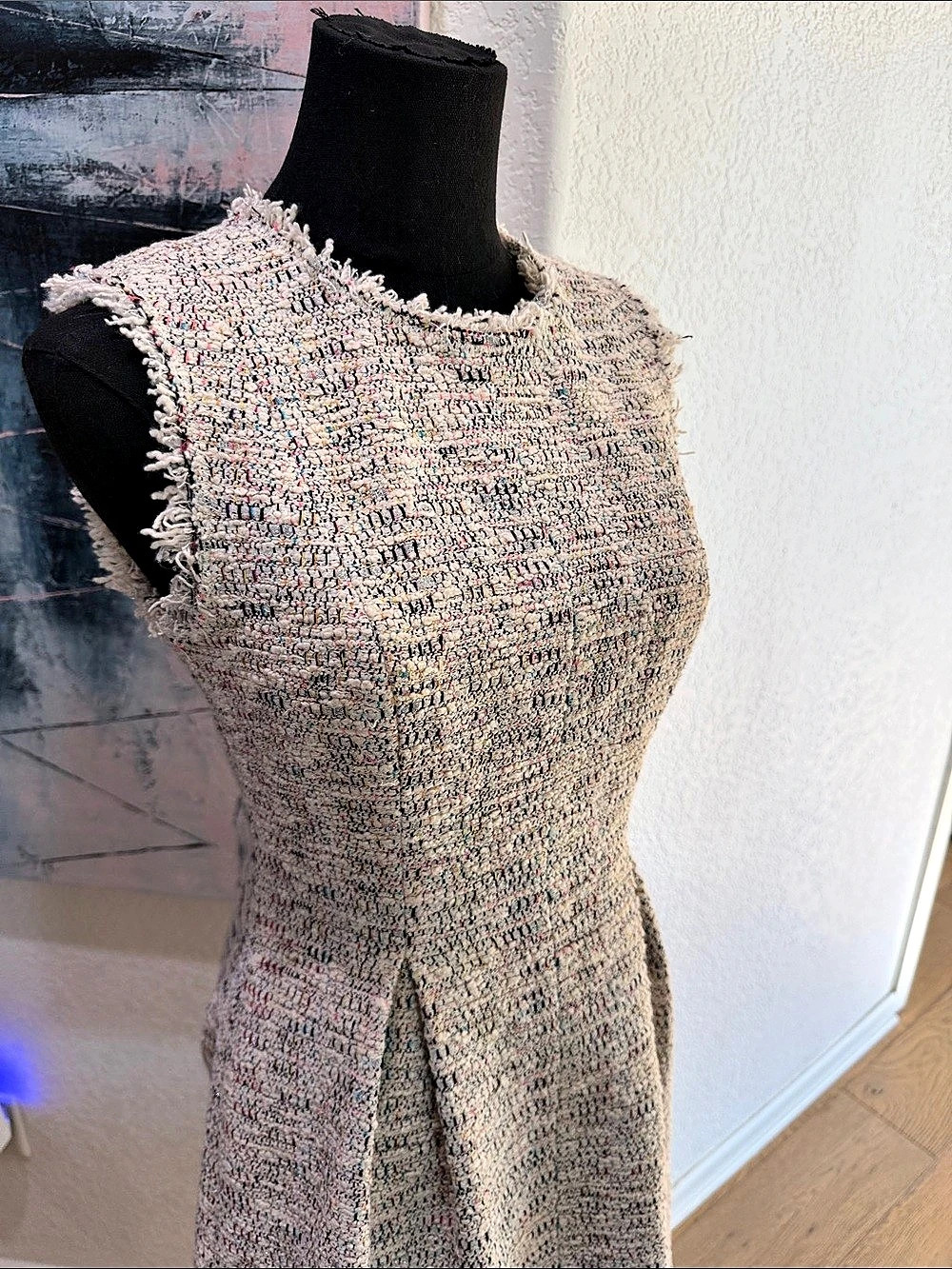 Rebecca Taylor Boucle Tweed Mini Dress in Pink & Cream Size 2 - Picture 2 of 11